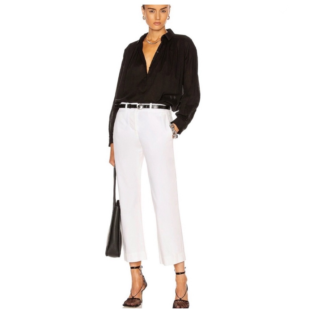 Nili Lotan Tomboy Straight-Leg Cropped Pants White Sand Sz 10 Cotton Designer